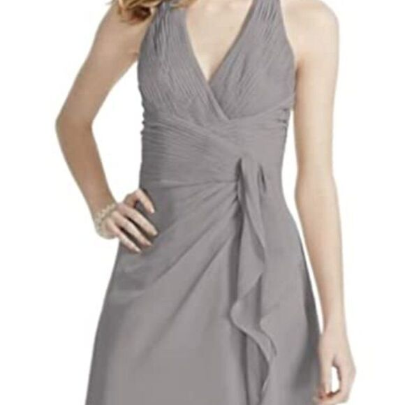 Davids Bridal Bridesmaid Prom Formal Soft Halter Crinkle Chiffon Lined Dress 8 - Picture 2 of 12
